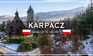 Karpacz: drewniany kościółek Wang i wieża widokowa. Atrakcje dla dorosłych w zimowej scenerii Karkonoszy.
