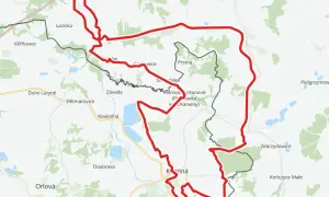 Mapa z zaznaczonymi trasami rowerowymi Małopolska, prowadzącymi przez malownicze tereny z licznymi miejscowościami.