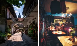 Kraków: urokliwa uliczka z kawiarnią i klimatyczny pub z kameralną atmosferą, idealne kraków atrakcje dla dorosłych.
