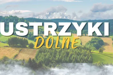 Ustrzyki Dolne, miasto w Podkarpaciu, otoczone zielonymi wzgórzami i lasami, z mgłą unoszącą się u podnóża.