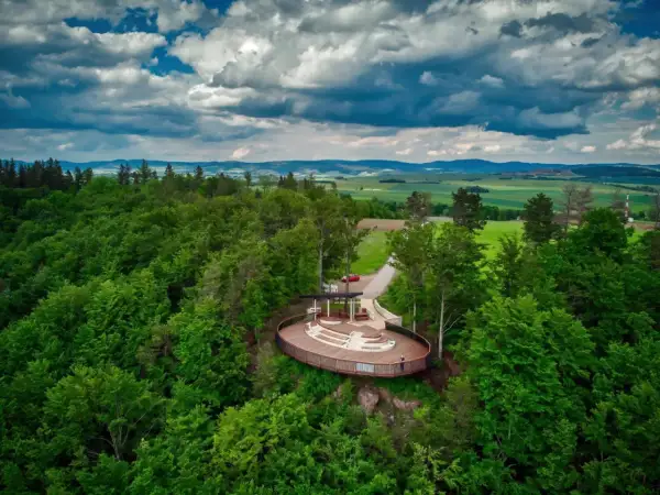 Nowoczesna platforma widokowa w otoczeniu lasu, oferująca wspaniałe radków atrakcje i panoramę okolicy.